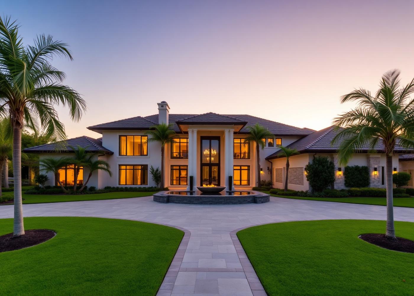 Luxury Parkland estate at twilight